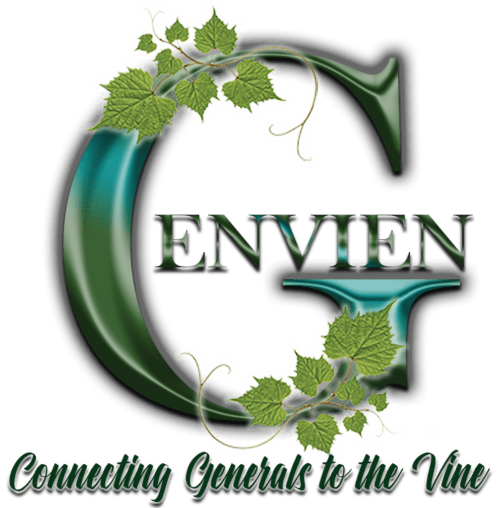 The logo for genvin connecting grapes to the vine.